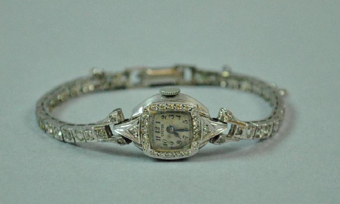 Ladies Croton Platinum Diamond Case Watch