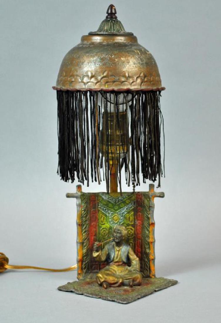 AUSTRIAN COLD PAINTED CAST METAL LAMP (1 of 4)