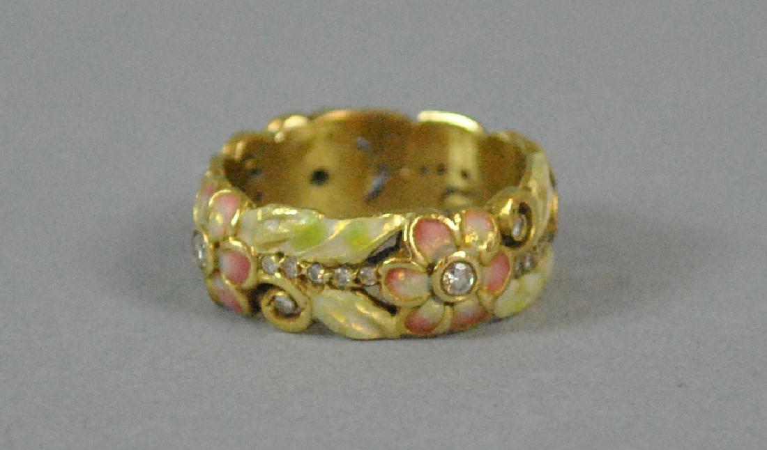 18K ENAMEL & DIAMOND FLORAL BAND (1 of 4)
