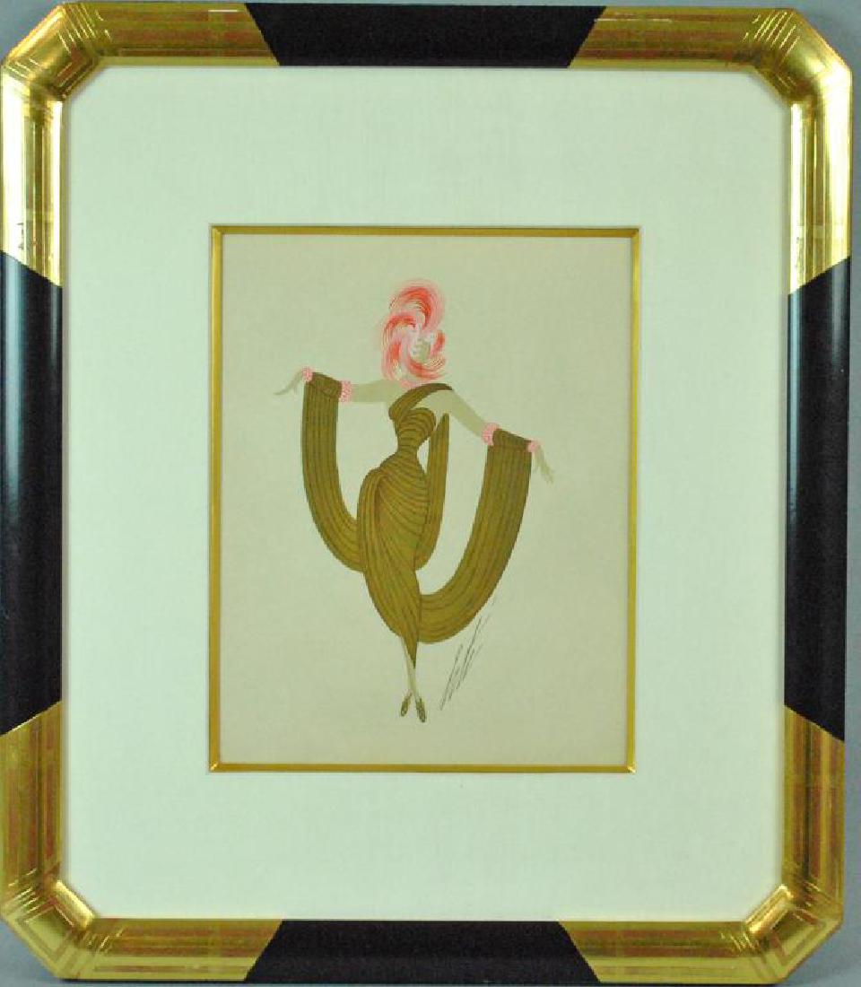 ERTE ROMAIN DE TIRTOFF (French/Russian, 1892-1990): a costume design 'Flamingo - Chanteuse', gouache on paper, signed 'Erte' (lower right), pen inscription verso reads: ‘Flamingo Chanteuse A11.678’, and ink stamped ‘Erte Romain De Tirtoff’ and