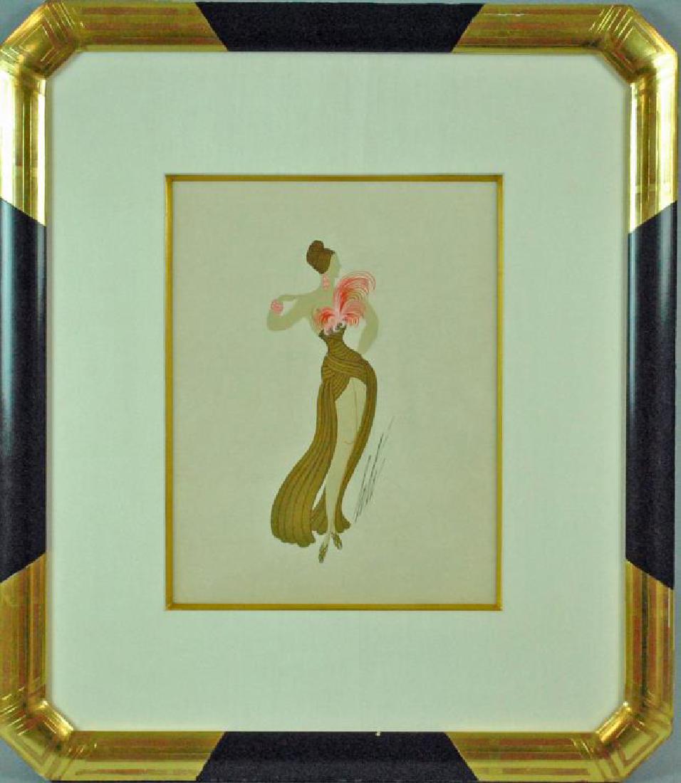 ERTE ROMAIN DE TIRTOFF (French/Russian, 1892-1990): a costume design 'Flamingo - Mannequin', gouache on paper, signed 'Erte' (lower right), pen inscription verso reads: ‘Flamingo Mannequin A11.677’, and ink stamped ‘Erte Romain De Tirtoff / Compo