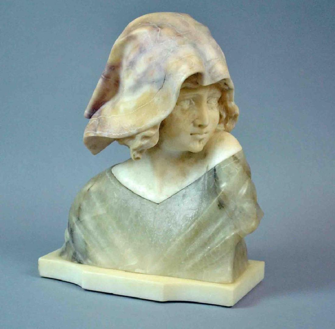 PROFESSOR LIBEREO GREMIGNI (Italian, 19thC.): bust of a young woman, carved alabaster, minor rubs and base nicks, soiling, 12x10x5in.