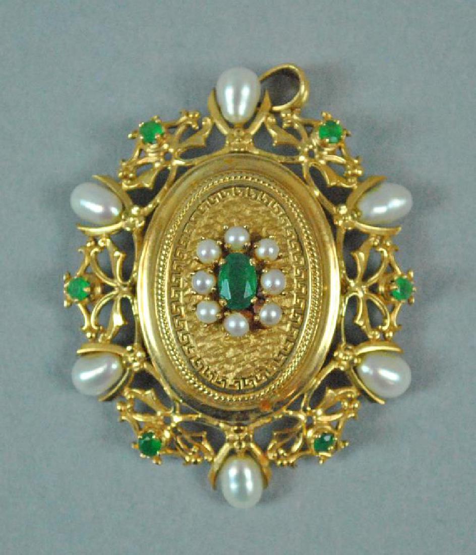 18K EMERALD & PEARL LOCKET PENDANT (1 of 3)