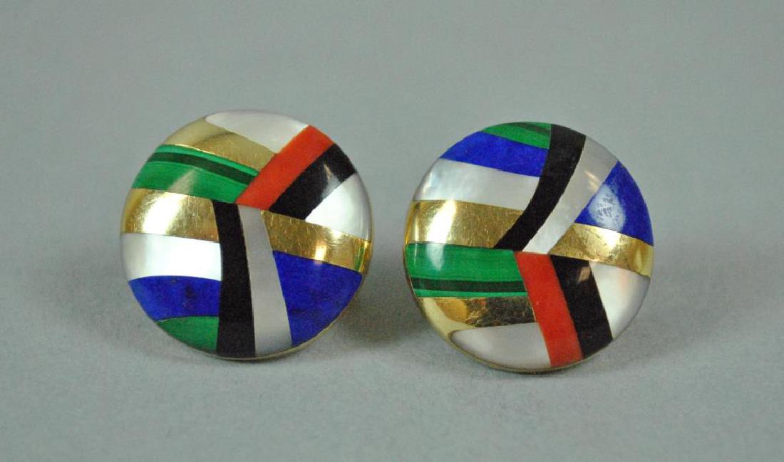 PAIR OF GOLD INLAID GEMSTONE EARRINGS (1 of 2)