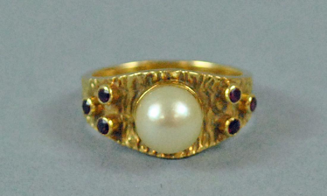 18K PEARL & RUBY GOLD NUGGET RING (1 of 4)