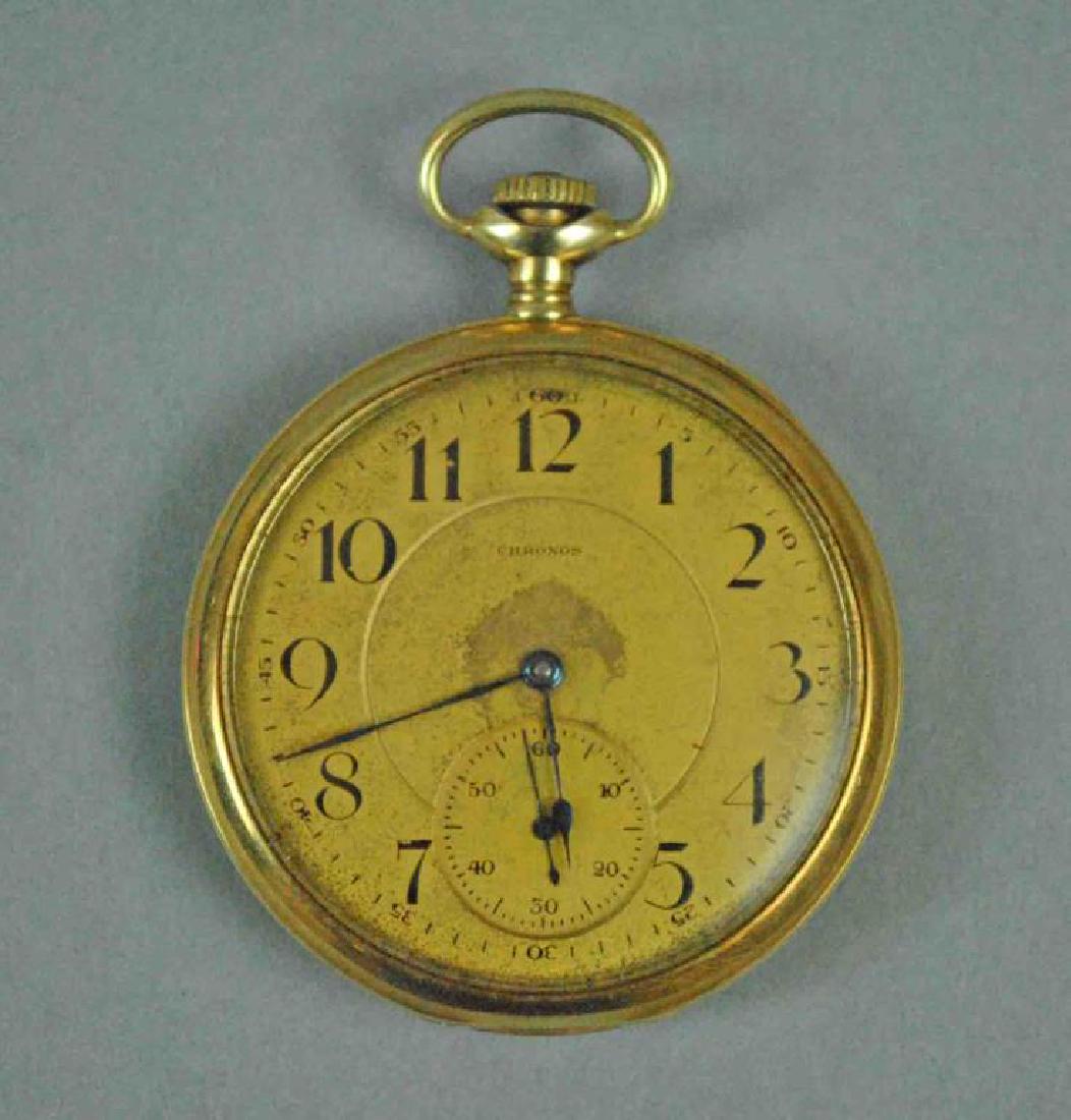 GENTS 14K CHRONOS OPEN FACE POCKET WATCH (1 of 4)