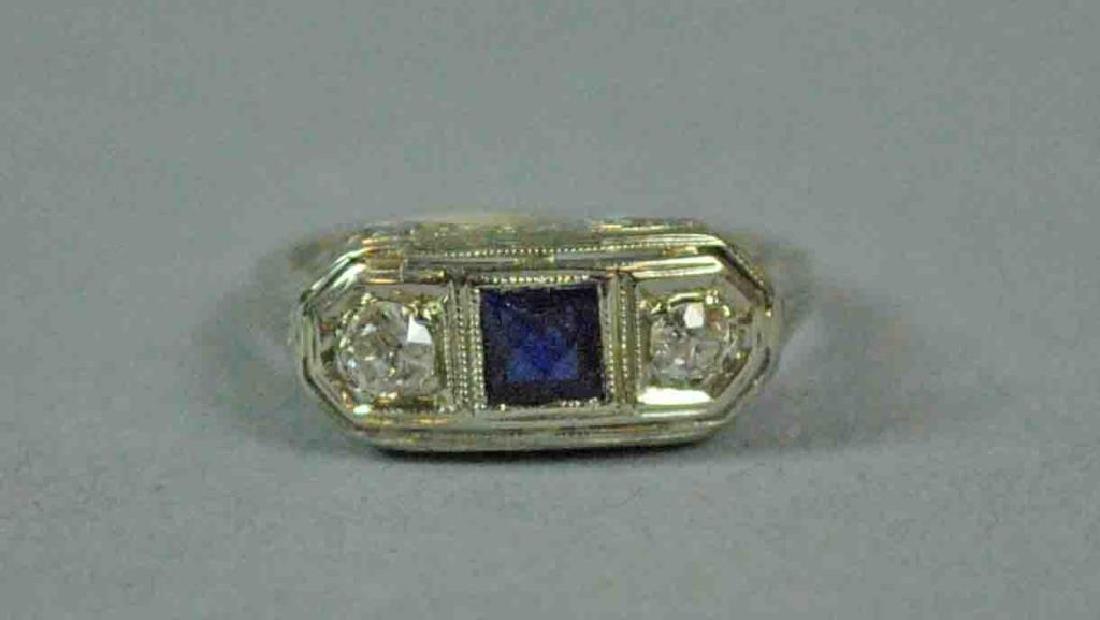 18K ART DECO DIAMOND & SAPPHIRE RING (1 of 4)