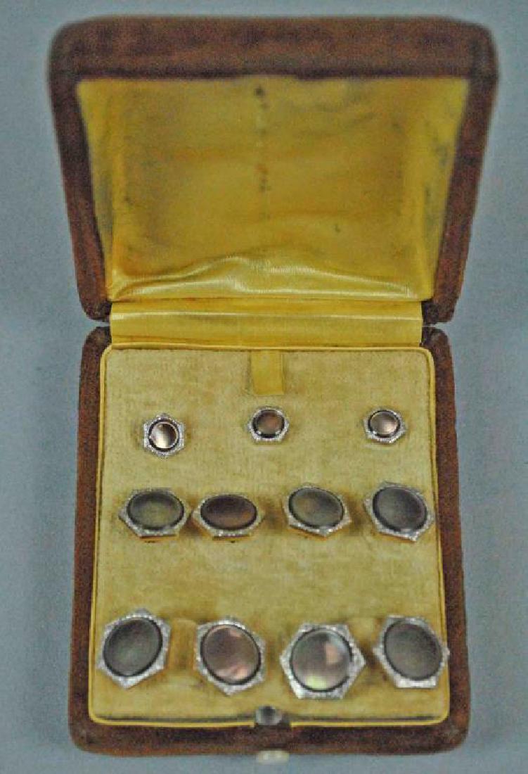 PLATINUM-TOP GOLD & MOP CUFFLINK & SHIRT STUD SET (1 of 2)