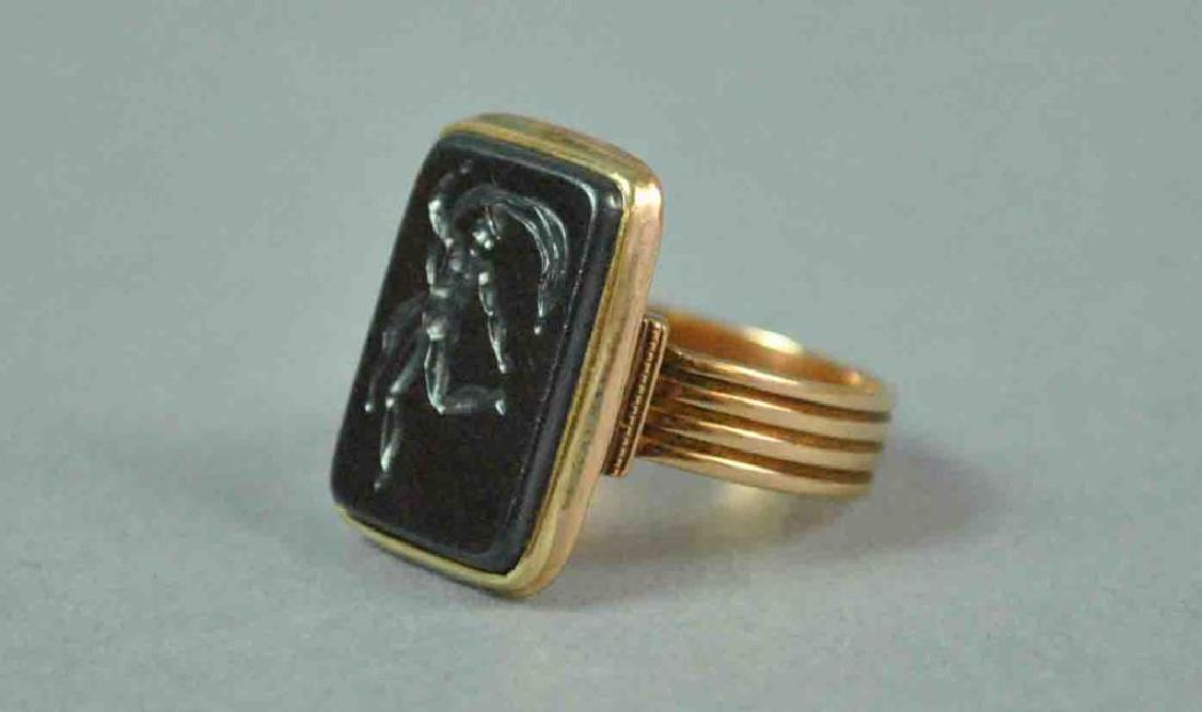 GENTS 14K ROSE GOLD & HEMATITE INTAGLIO RING (1 of 4)