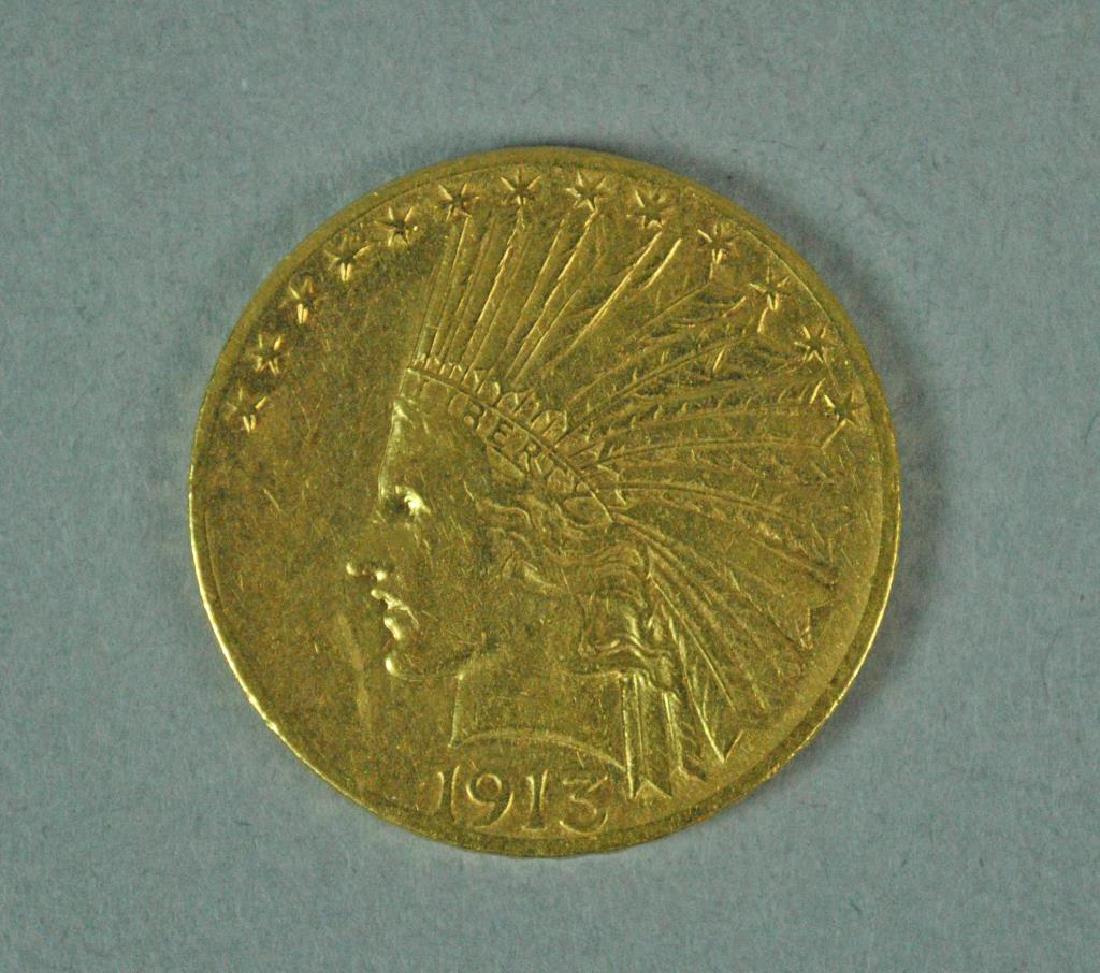 1913 US INDIAN $10 GOLD COIN (1 of 2)