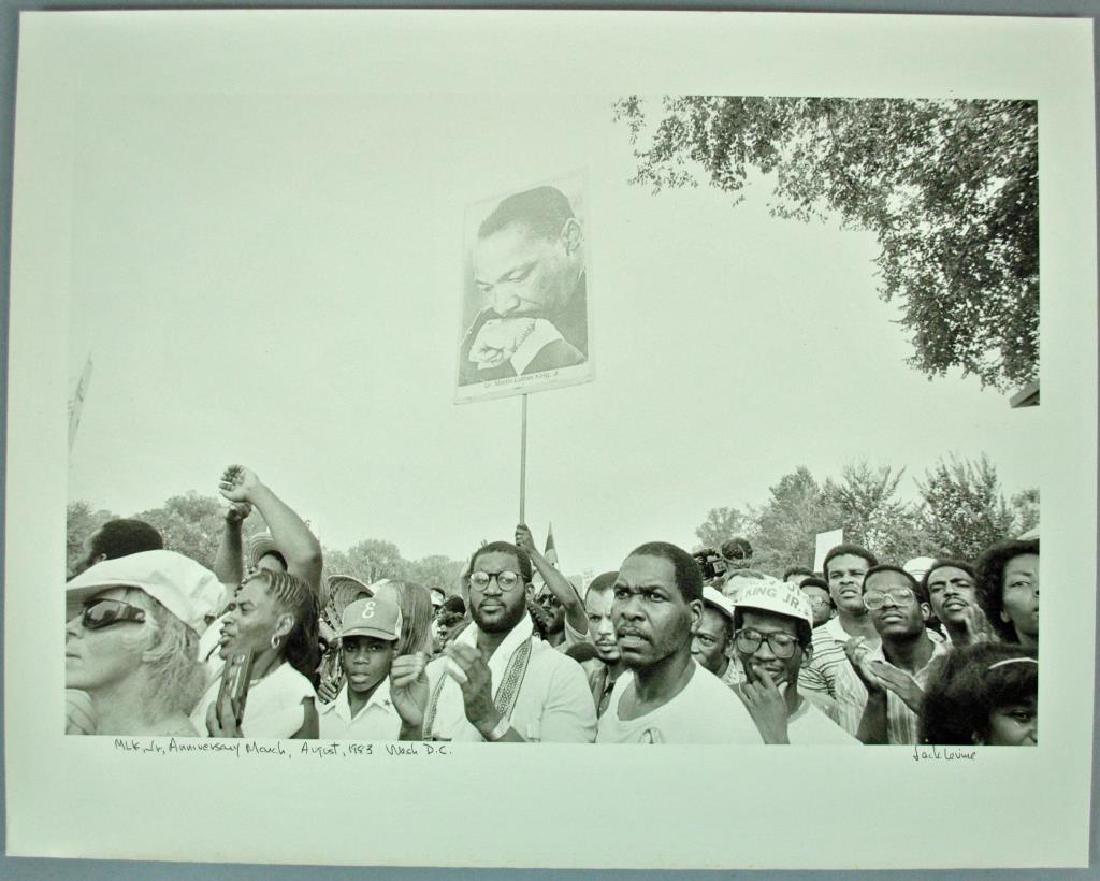 (2) JACK LEVINE HISTORIC PHOTOGRAPHS: (2) JACK LEVINE HISTORIC PHOTOGRAPHS one titled in ink bottom left "MLK, Jr, Anniversary March, August, 1983 Wash D.C.", the other "Managua, 1983", verso inscribed: "Single Photo, p. 22, 100%", both i