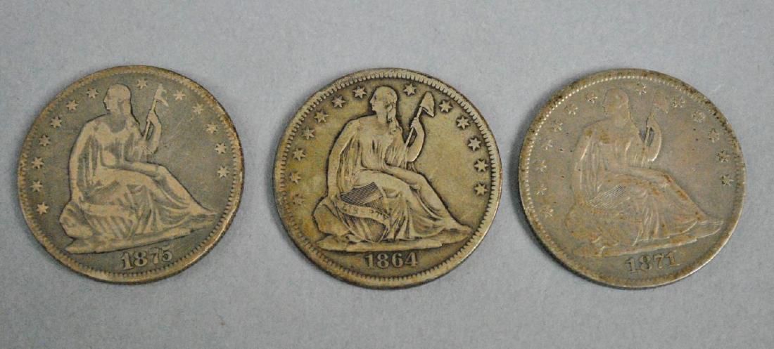 (3) EARLY US SILVER SEATED HALF DOLLAR COINS (1 of 2)