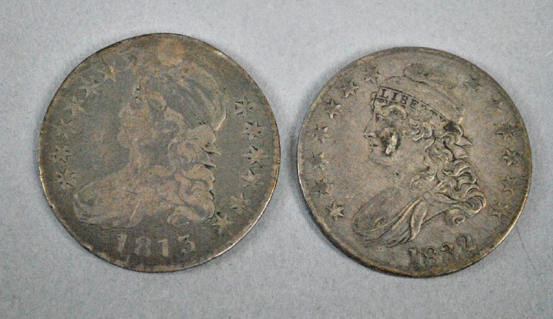 (2) EARLY US SILVER CAPPED BUST HALF DOLLAR COINS (1 of 2)