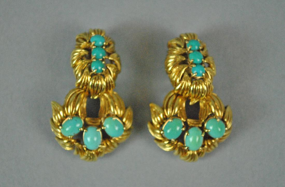 PAIR 18K TURQUOISE PENDANT EARRINGS, 38.7GMS. (1 of 2)