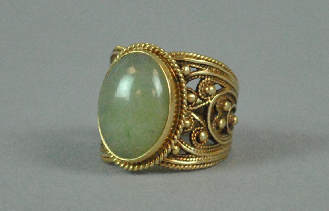 ETRUSCAN STYLE GOLD JADE WIDE BAND RING (1 of 5)