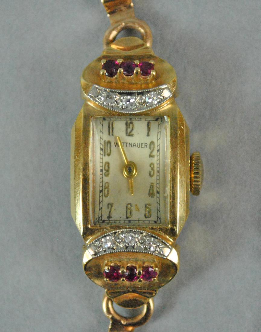 14K RETRO DIAMOND & RUBY BRACELET WATCH (1 of 2)