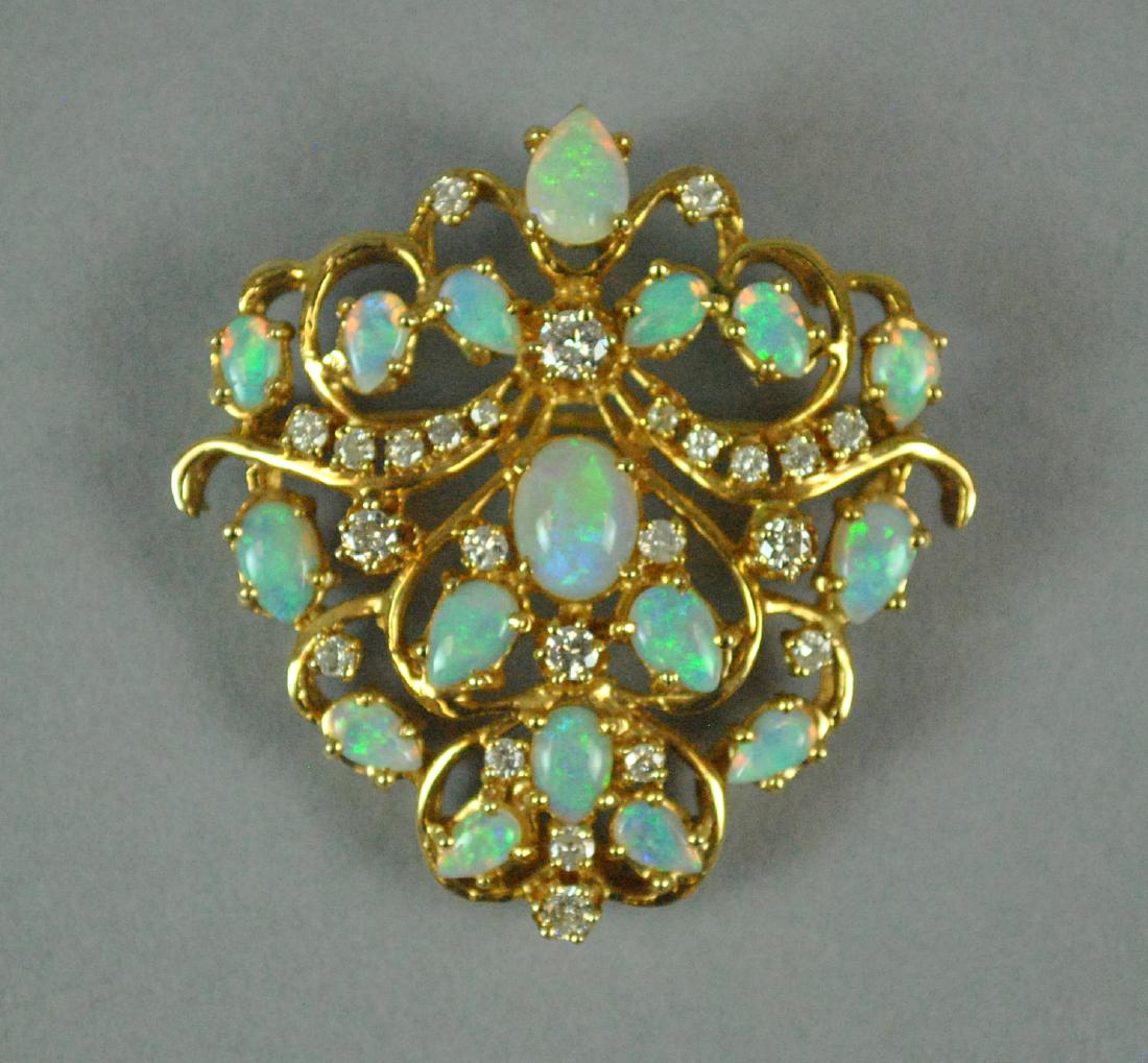 14K OPAL & DIAMOND PENDANT BROOCH (1 of 2)