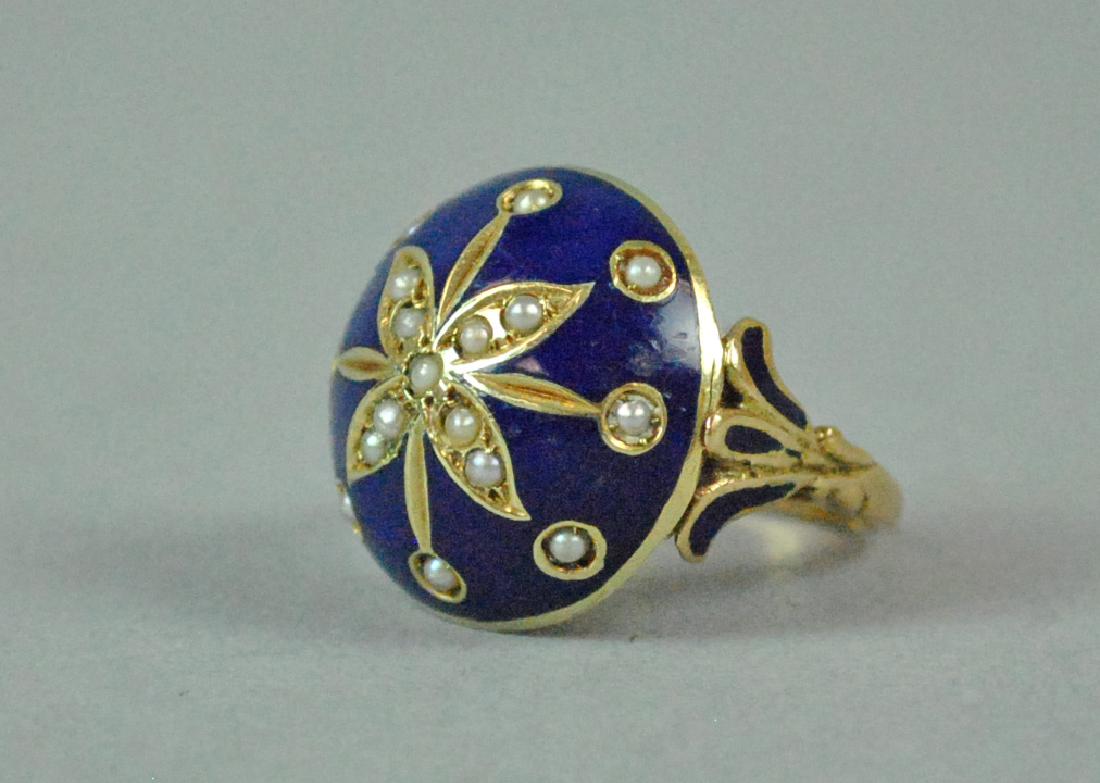 14K ENAMEL & SEED PEARL DOME RING (1 of 4)