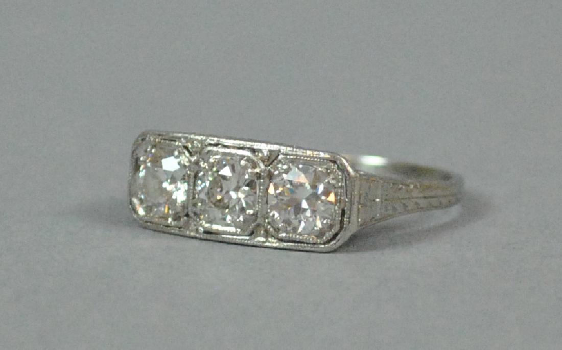 ART DECO PLATINUM TRIPLE DIAMOND RING, 0.90CTW (1 of 4)