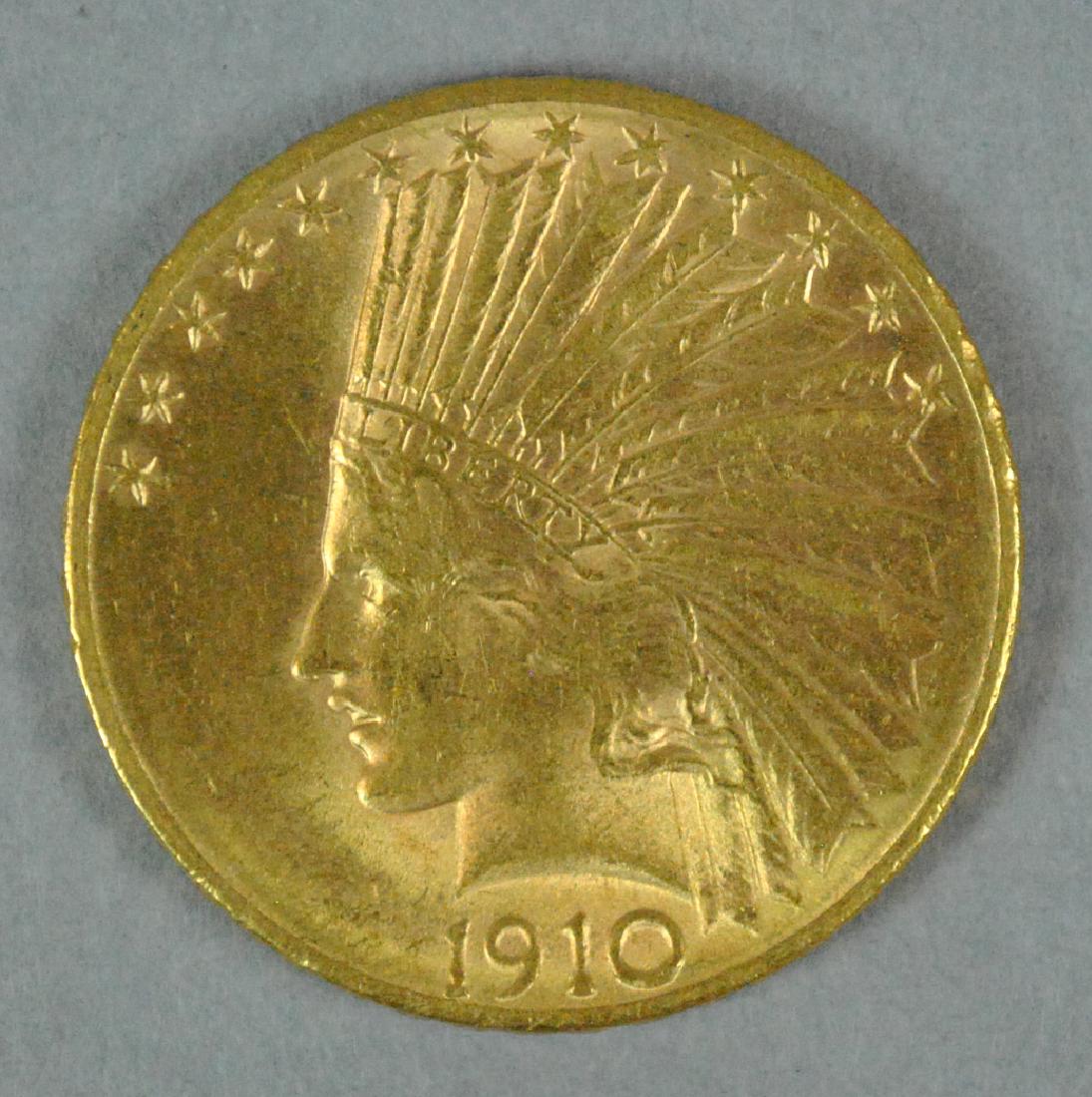 1910-D US GOLD INDIAN EAGLE $10 COIN (1 of 2)