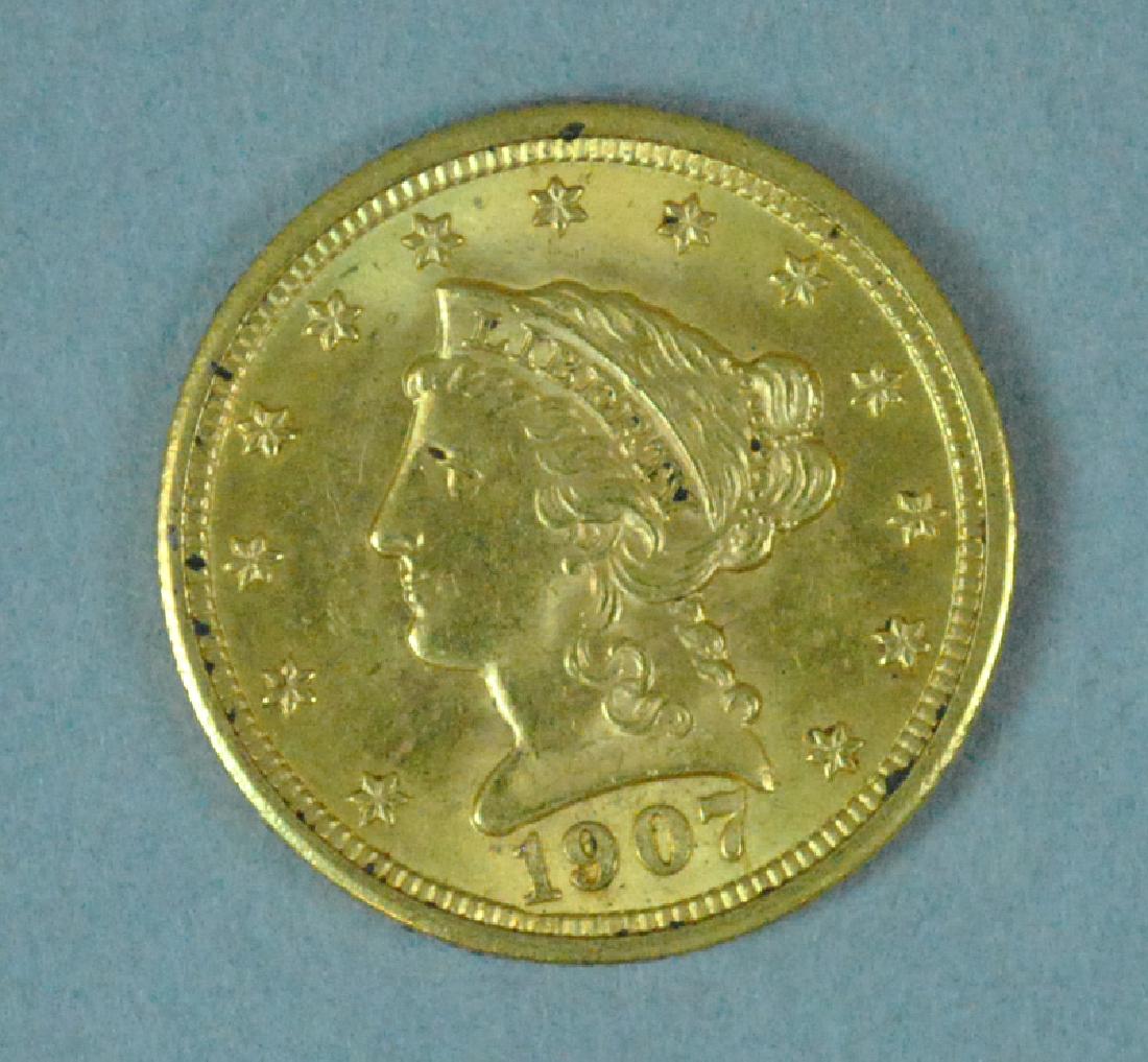 1907 US GOLD CORONET HEAD QUARTER EAGLE $2.50 COIN (1 of 2)