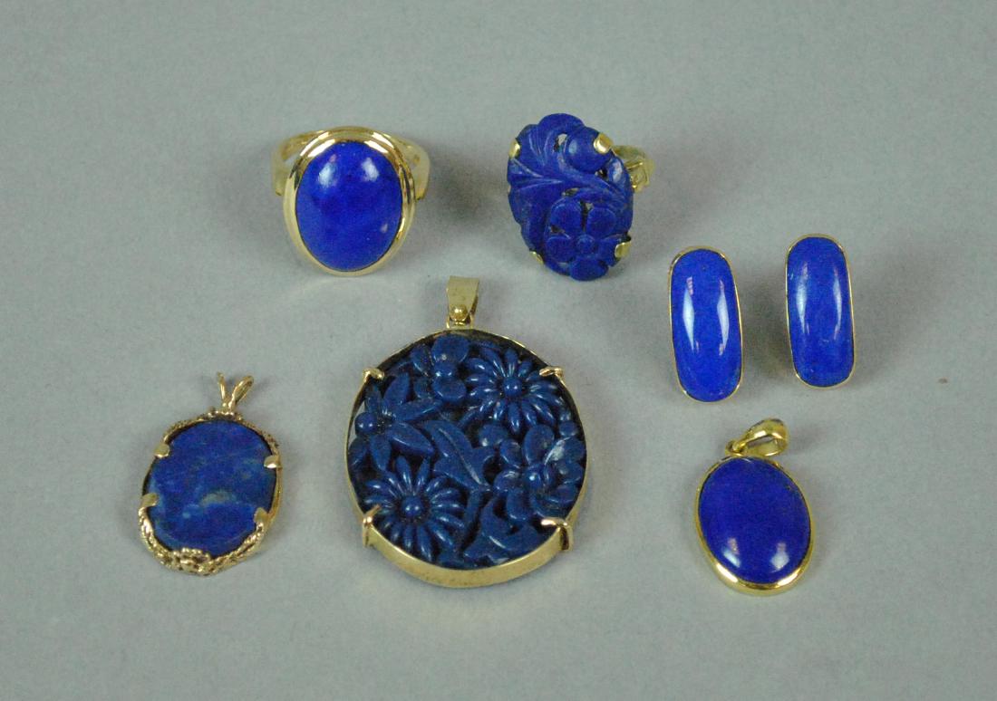 (6) PIECE GOLD MOUNTED LAPIS JEWELRY GROUP (1 of 4)