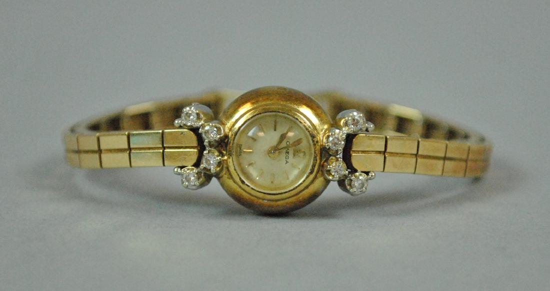 LADIES 14K OMEGA BRACELET WATCH WITH DIAMONDS (1 of 3)