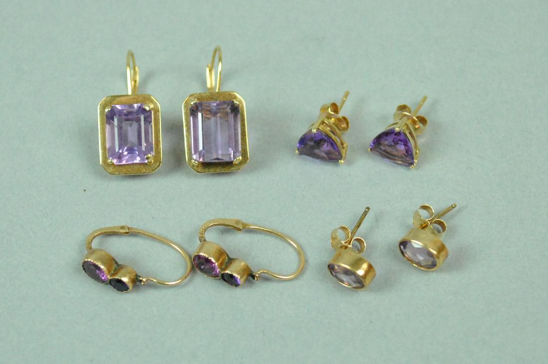 (4) PAIRS 14K PURPLE STONE EARRINGS (1 of 1)