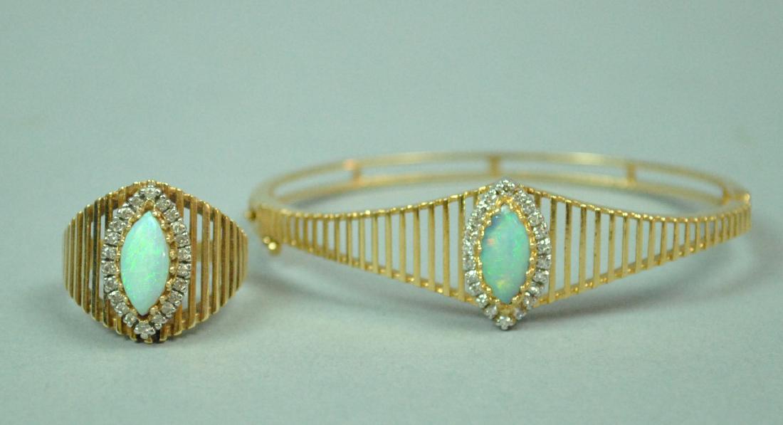 OPAL & DIAMOND RETICULATED BANGLE & RING SET (1 of 7)