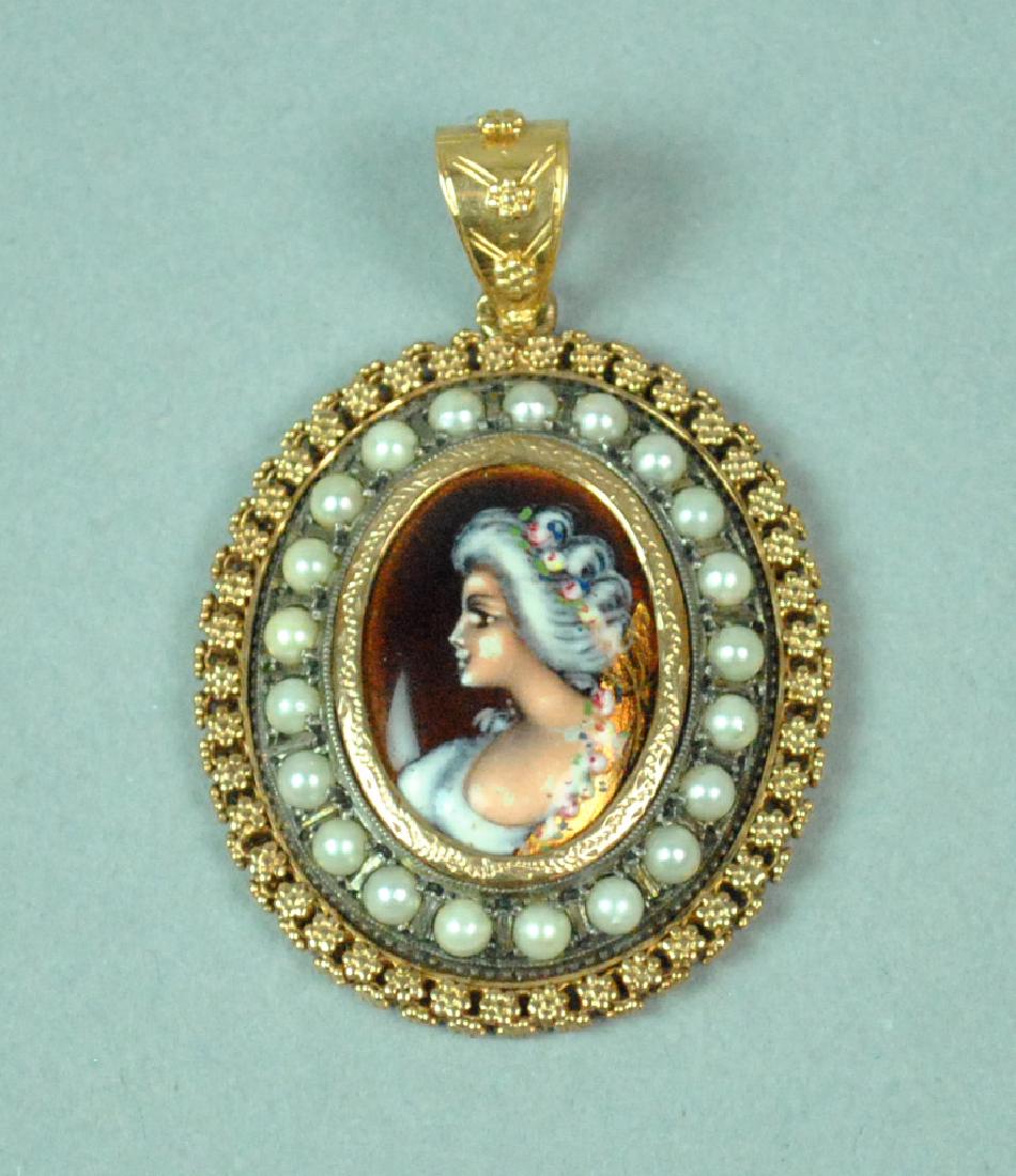 18K ENAMELED PORTRAIT PENDANT (1 of 2)