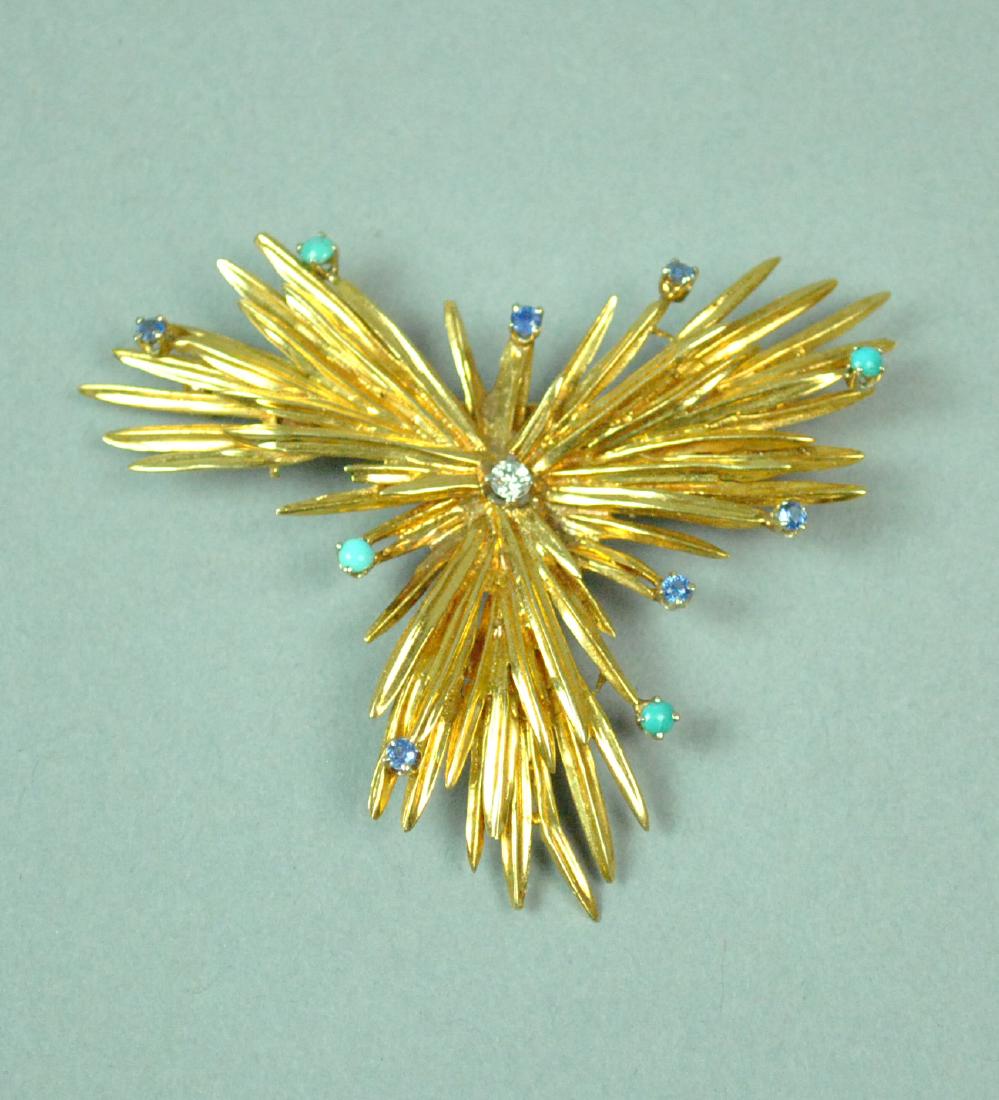 18K GEMSTONE & DIAMOND STARBURST BROOCH (1 of 2)