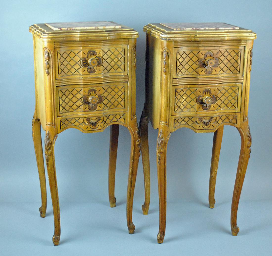 PAIR DEMURE MARBLE TOP 2-DRAWER STANDS (1 of 4)