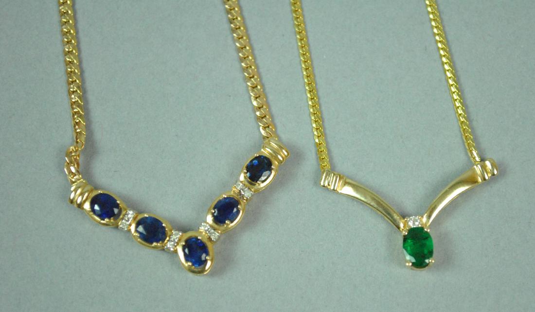 (2) 14K CHEVRON GEMSTONE NECKLACES (1 of 2)