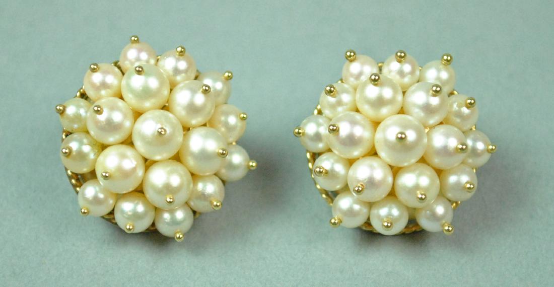PAIR 14K CULTURED PEARL CLUSTER EAR CLIPS (1 of 3)