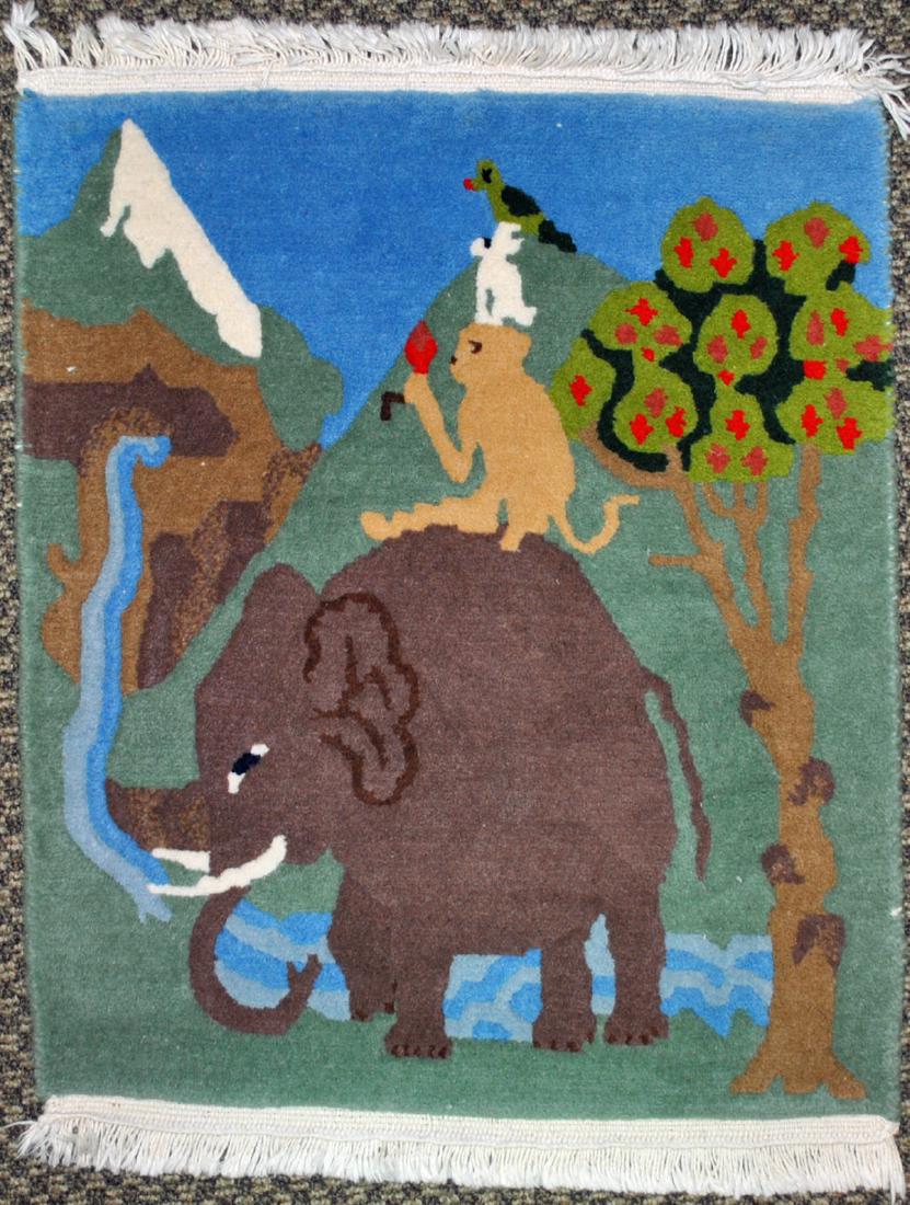 INDIAN PICTORIAL WOOL MAT, 2.0 X 1.8 (1 of 2)