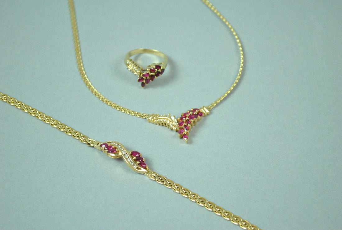 14K RUBY & DIAMOND NECKLACE, RING & BRACELET (1 of 6)