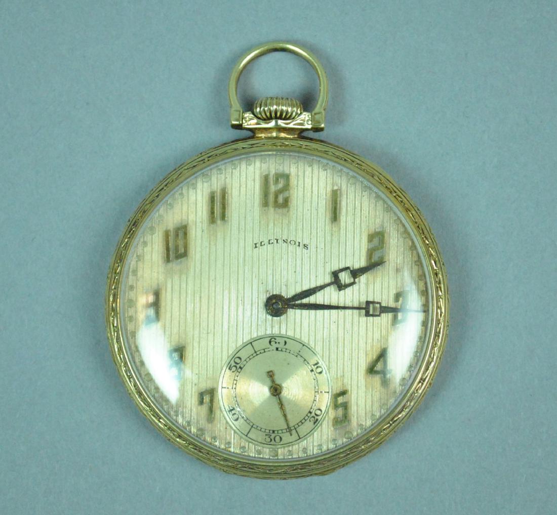 14K DECO OPEN FACE ILLINOIS POCKET WATCH (1 of 3)