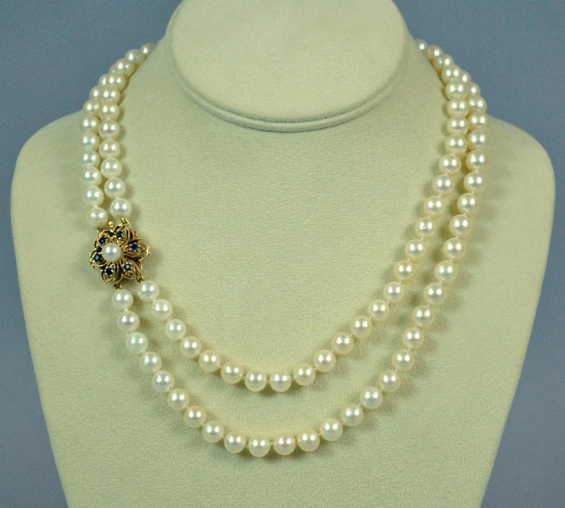 2-STRAND PEARL NECKLACE WITH SAPPHIRE CLASP (1 of 3)