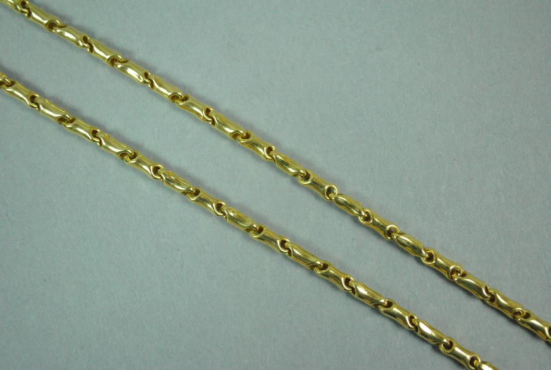 18K CHIMENTO FANCY BAR LINK NECKCHAIN: 18K CHIMENTO FANCY BAR LINK NECKCHAIN stamped ‘Chimento 750’, and with Italian hallmark, 16.5in., 11.2gms.