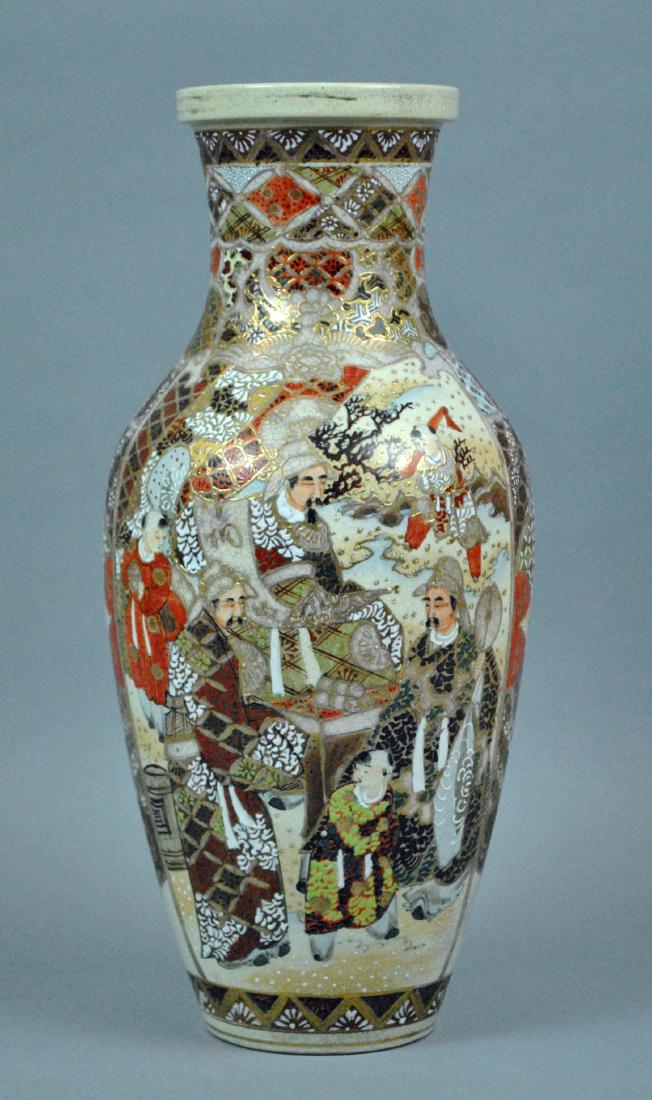 MEIJI PERIOD TALL SATSUMA VASE, 16in. (1 of 5)