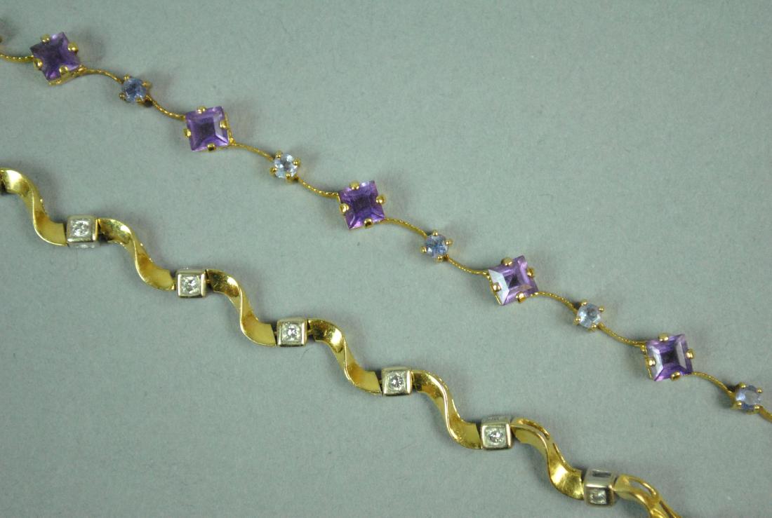 (2) GOLD & GEMSTONE WAVY LINK BRACELETS (1 of 2)