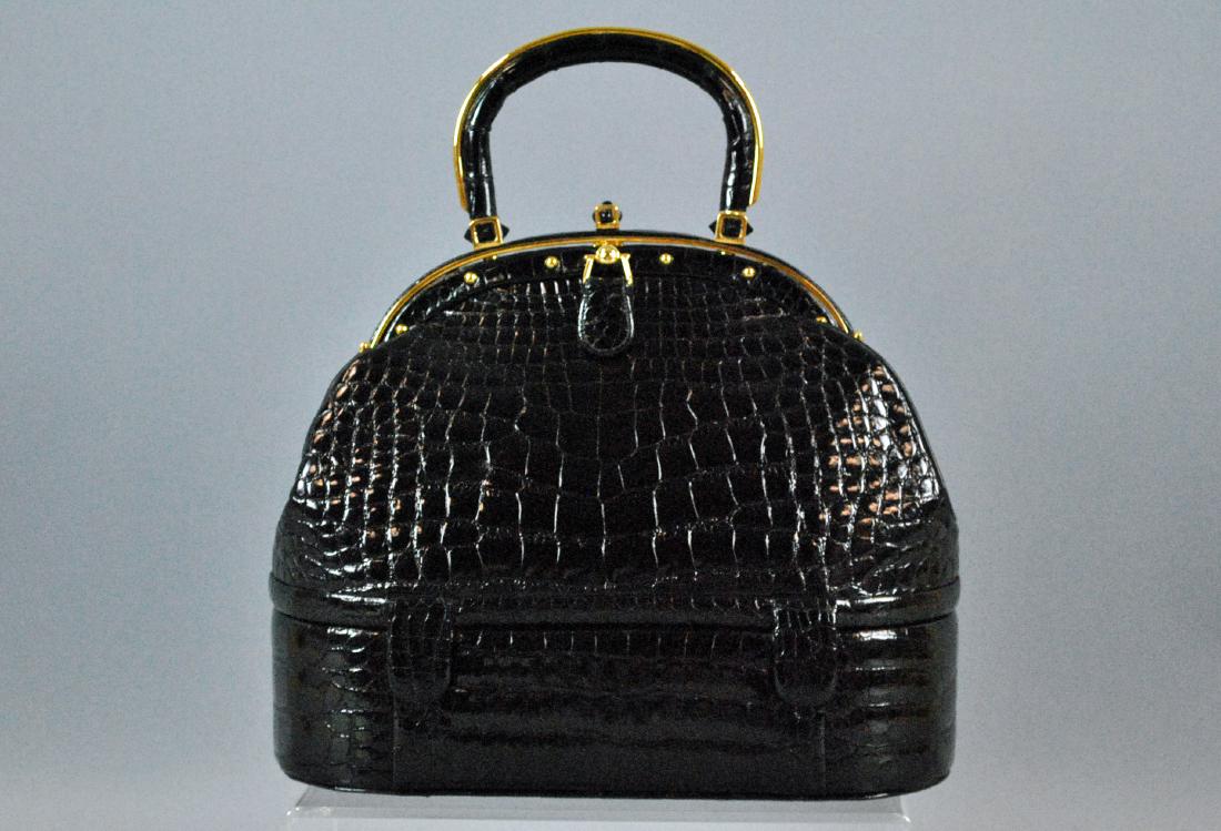 JUDITH LEIBER BLACK ALLIGATOR HANDBAG (1 of 6)