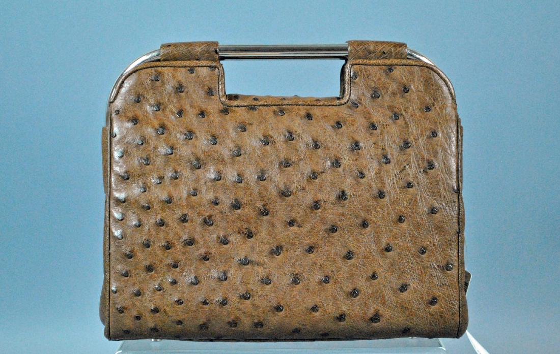 JUDITH LEIBER LIGHT BROWN OSTRICH HANDBAG (1 of 7)