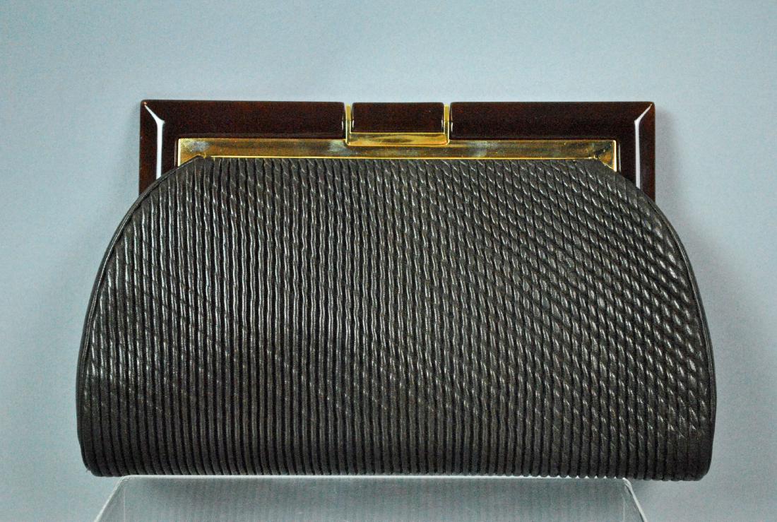 JUDITH LEIBER DARK BROWN LEATHER CLUTCH (1 of 5)