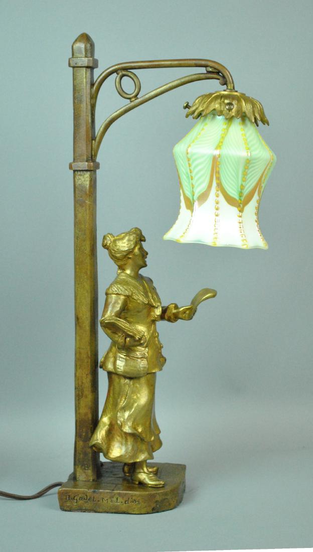 FRENCH GILT BRONZE FIGURAL LAMP SIGNED H. GODET (1 of 8)