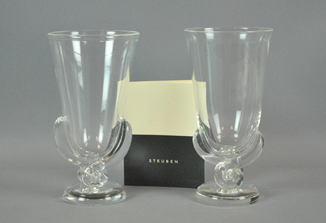 NEAR PAIR STEUBEN FOOTED VASES (1 of 2)