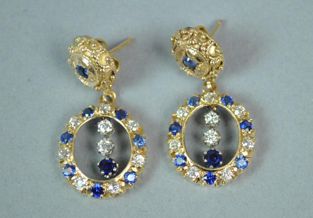 PAIR DIAMOND & BLUE STONE DANGLE EARRINGS (1 of 3)