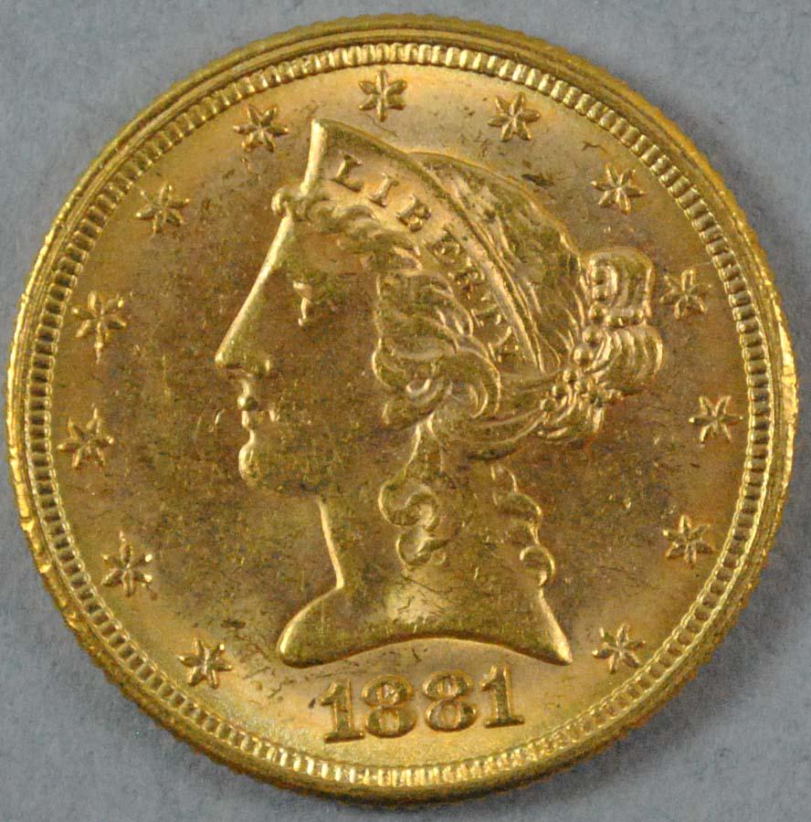 1881 $5 HALF EAGLE US GOLD COIN (1 of 2)