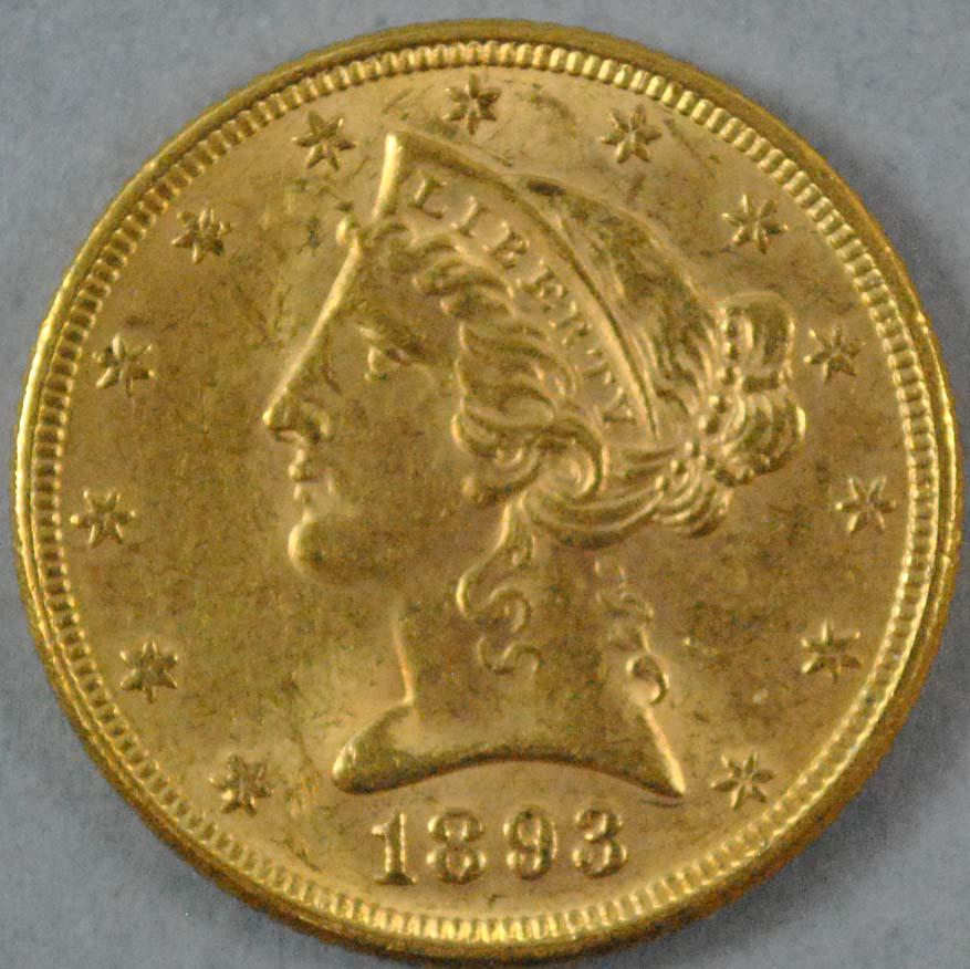 1893 $5 HALF EAGLE US GOLD COIN (1 of 2)