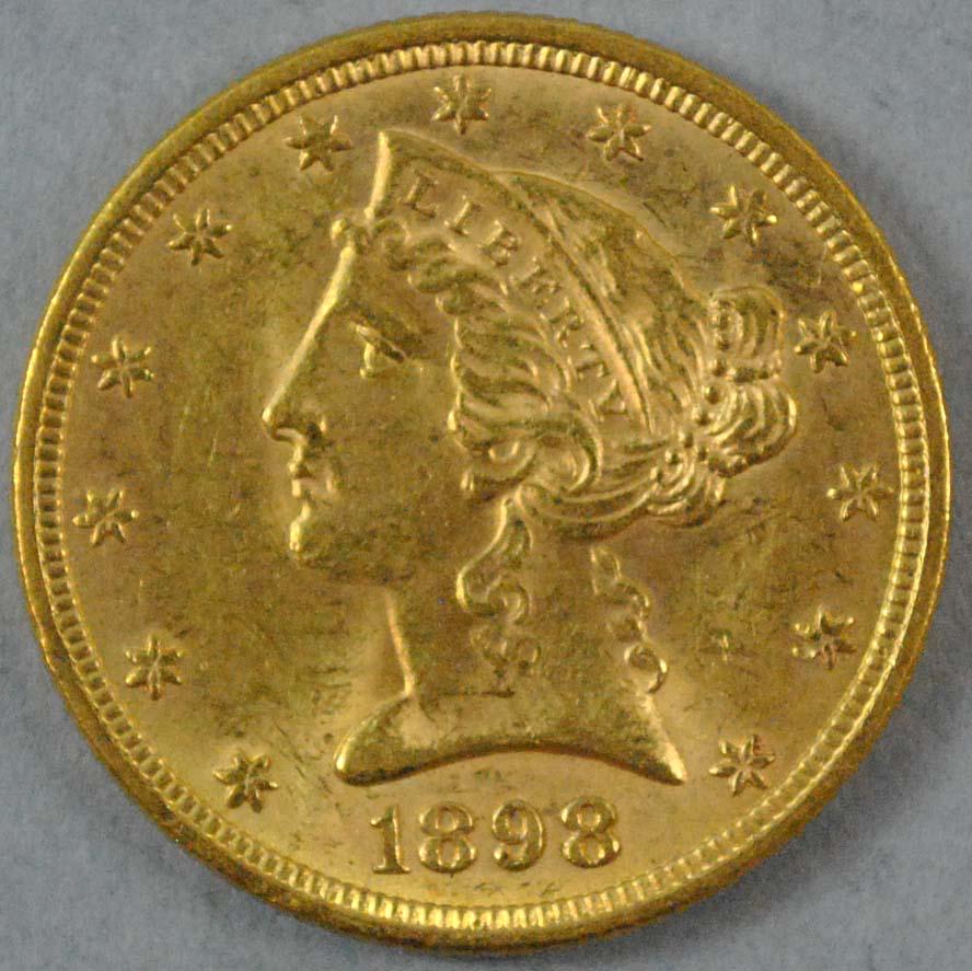 1898 $5 HALF EAGLE US GOLD COIN (1 of 2)